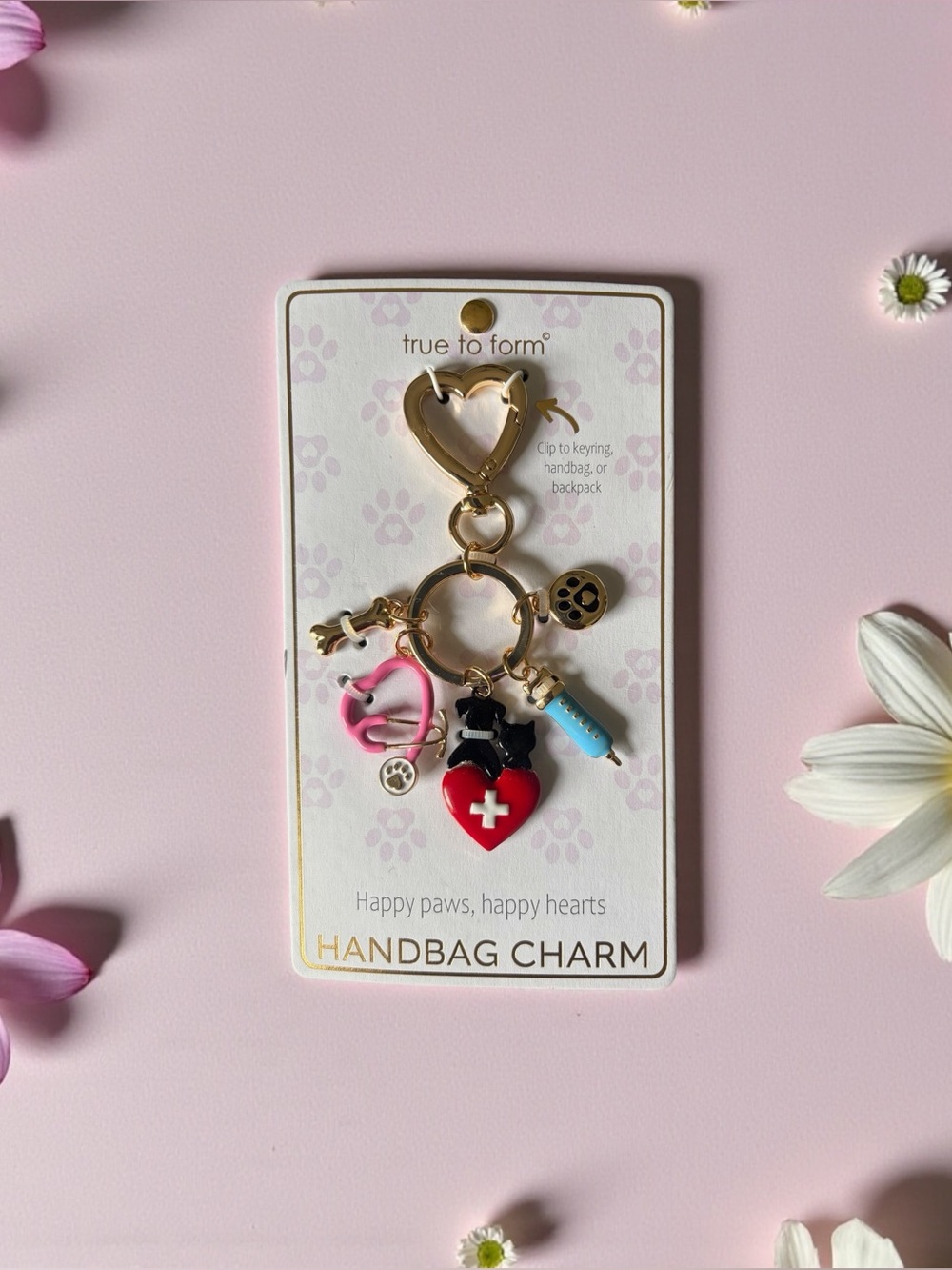 True to Form Veterinarian Bag Charm & Key Chain w/hand-painted dog themed charms